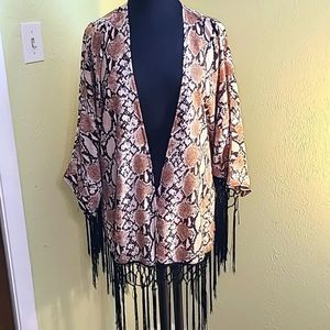 Stylish Snake Print Kimono with Fringe